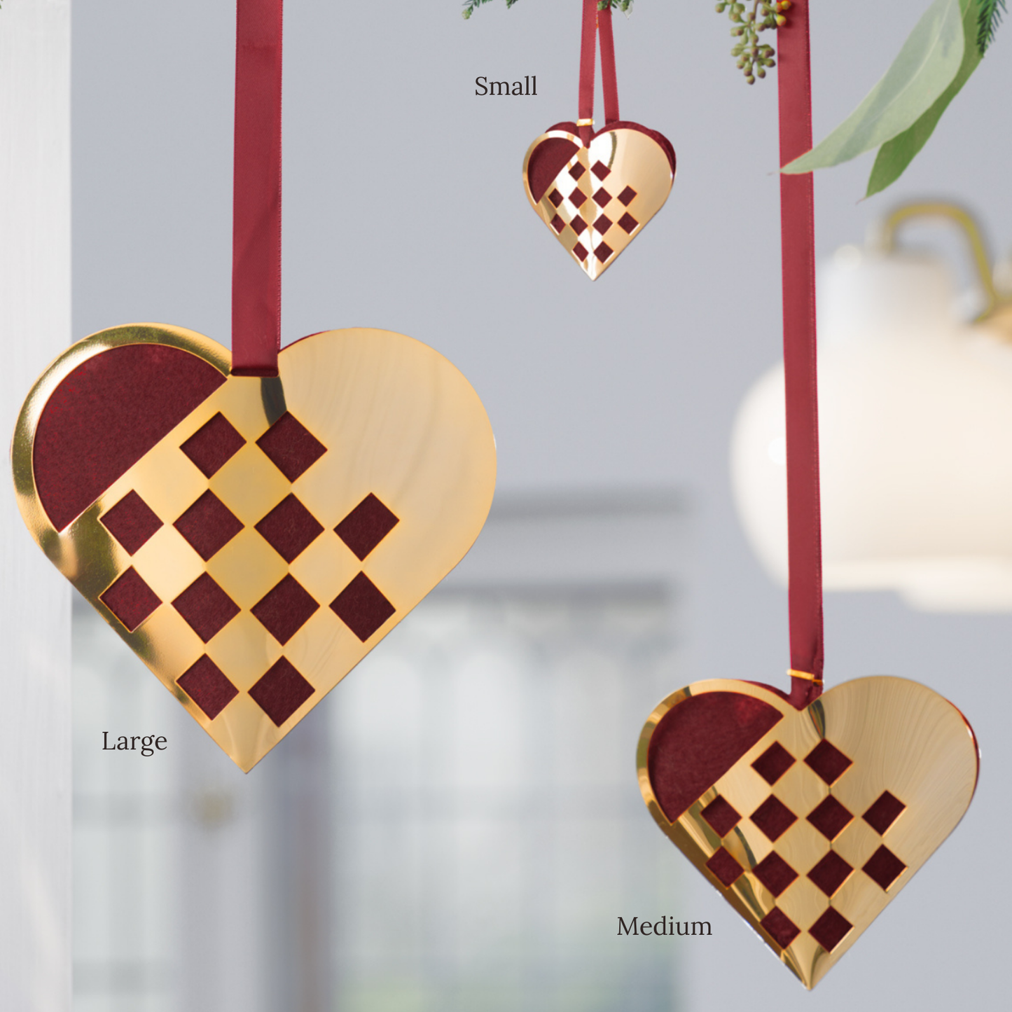 Julehjerte M 10 cm flettet - forgyldt