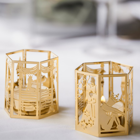 2-pk lysestage - Prinsessen på ærten - 18k forgyldt