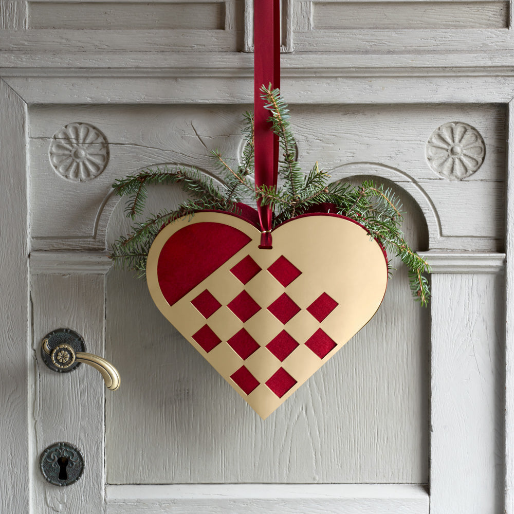 Julehjerte XL 20cm - flettet julehjerte - forgyldt