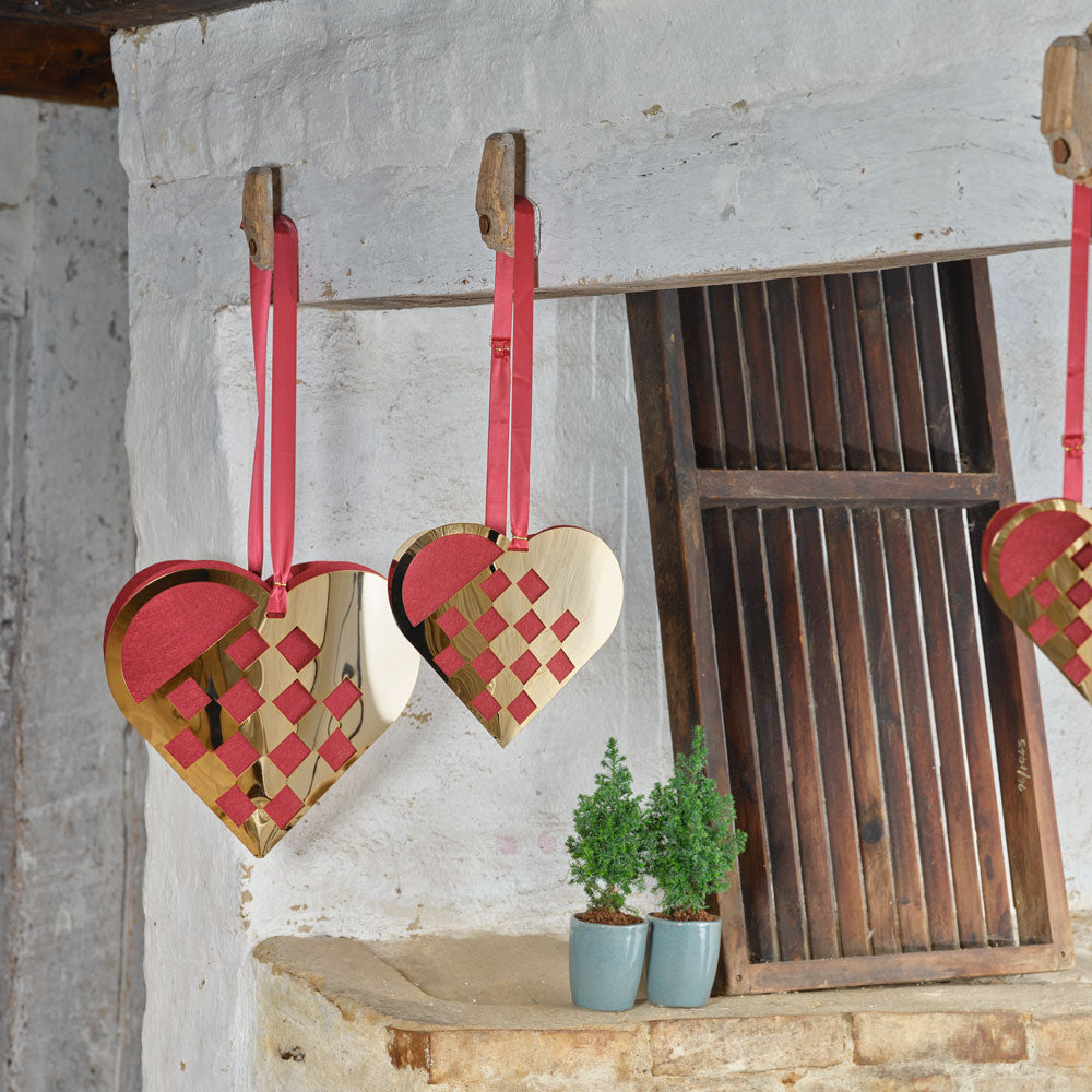 Julehjerte L 15cm - flettet julehjerte- forgyldt