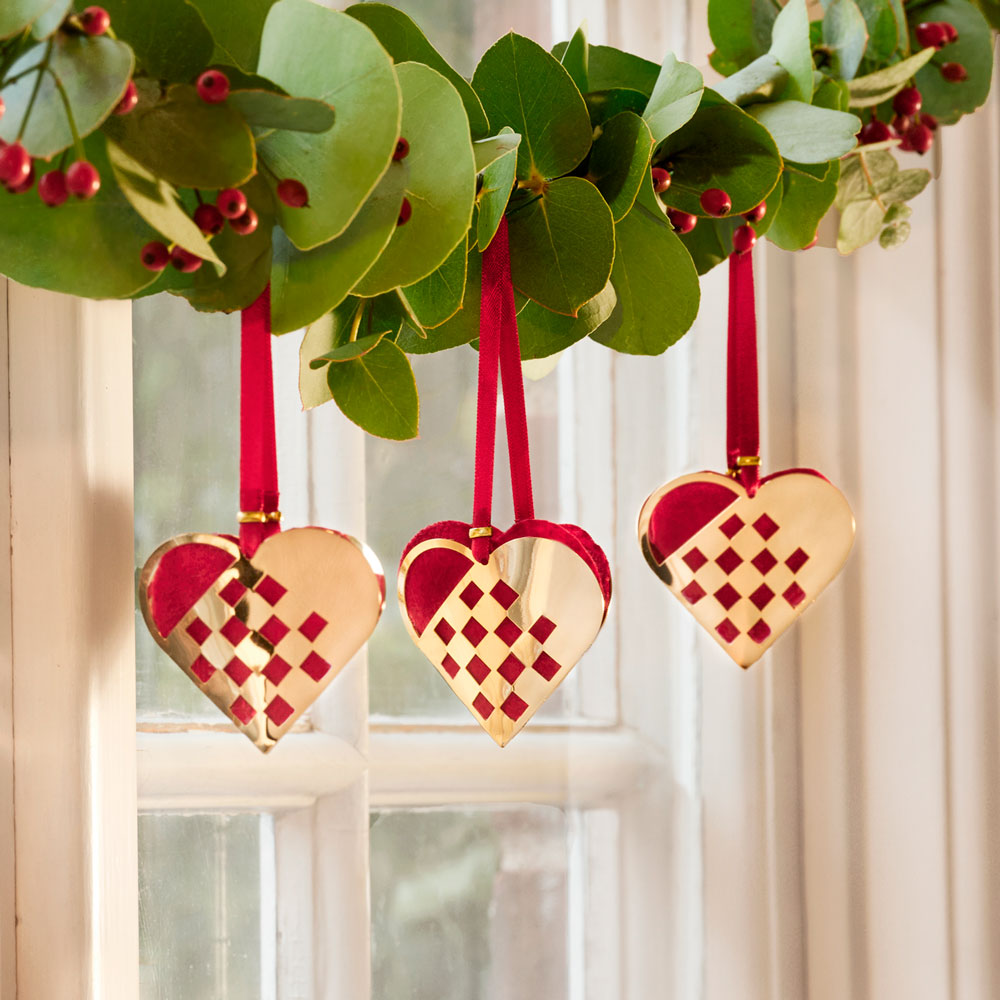 Julehjerte S 8 cm flettet - forgyldt