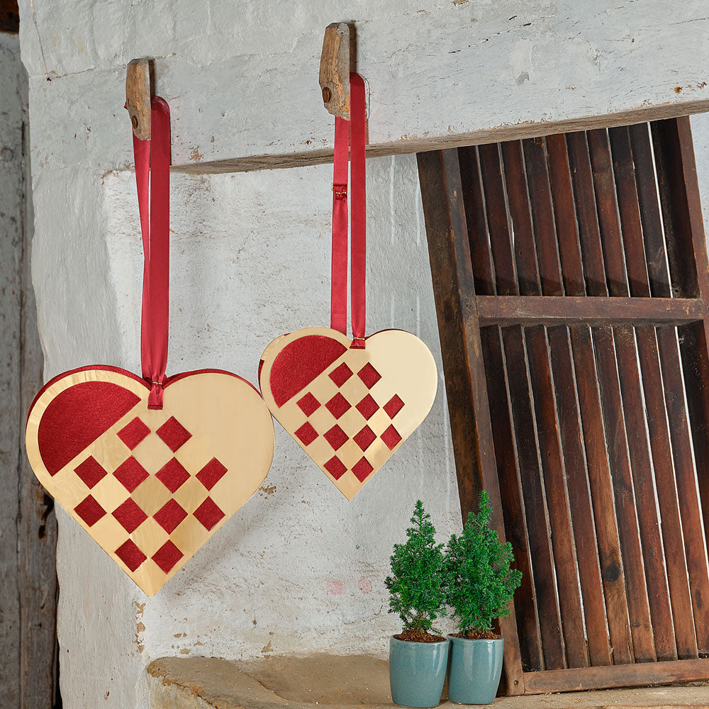 Julehjerte M 10 cm flettet - forgyldt