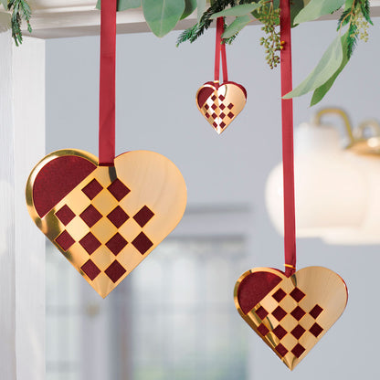 Julehjerte S 8 cm flettet - forgyldt