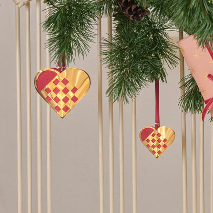 Julehjerte S 8 cm flettet - forgyldt